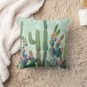 キュート多肉植物：ヴィンテージサボテン模様 クッション (ブランケット)