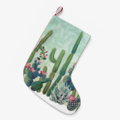 キュート多肉植物:ヴィンテージサボテン模様 スモールクリスマスストッキング (正面 (吊り時))
