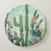 キュート多肉植物：ヴィンテージサボテン模様 ラウンドクッション (裏面)