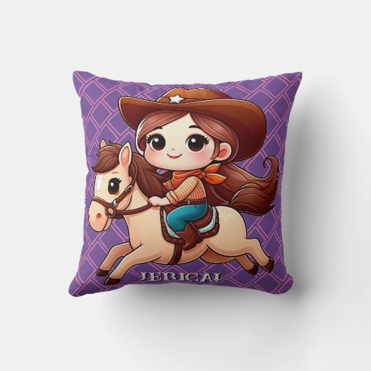 キュート女性のカーボーイアンドホースウェスタン誕生日 クッション (裏面)