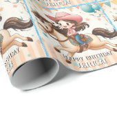キュート女性のカーボーイアンドホースウェスタン誕生日 ラッピングペーパー (ロールコーナー)