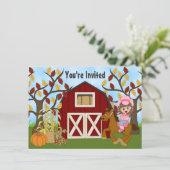 キュート女性のカーボーイ、馬と納屋の秋の馬誕生日 招待状 (スタンド正面)