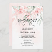 キュート婚約した婚約パーティ赤面ピンクフローラ 招待状 (正面/裏面)