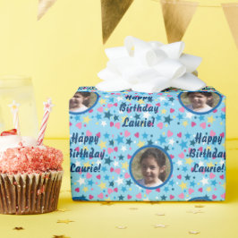 キュート子供の誕生日スター写真テンプレート ラッピングペーパー