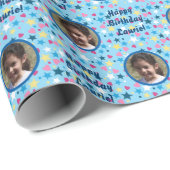キュート子供の誕生日スター写真テンプレート ラッピングペーパー (ロールコーナー)