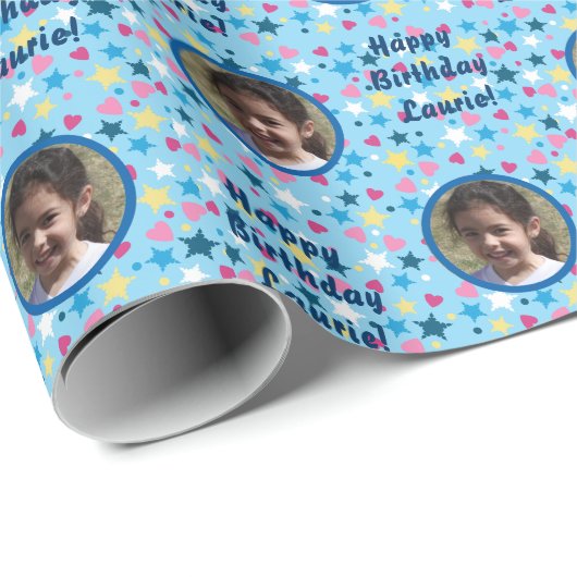 キュート子供の誕生日スター写真テンプレート ラッピングペーパー (ロールコーナー)