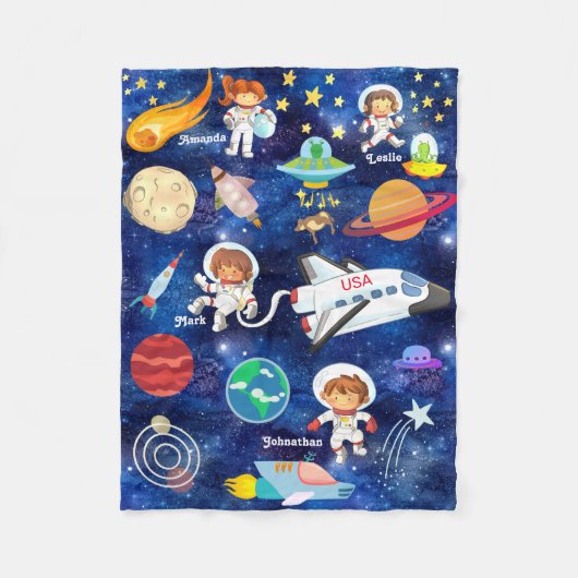 キュート宇宙飛行士の宇宙牛の宇宙船UFOエイリアンUSA フリースブランケット (正面)
