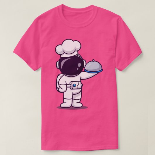 キュート宇宙飛行士シェフ保持クロシェ食品プレートカート Tシャツ (デザイン正面)