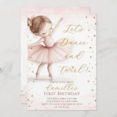 キュート小さな女の子バレリーナ誕生日招待状 招待状 (正面/裏面)