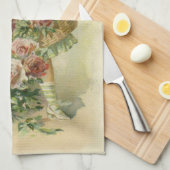 キュート小さな女の子ピンクローゼス キッチンタオル (四つ折り)