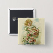 キュート小さな女の子ピンクローゼス 缶バッジ (正面&裏面)