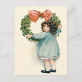キュート小さな女の子ホリーリースピンクボウ ポストカード (正面)