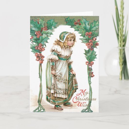 キュート小さな女の子ホリー シーズンカード (正面)
