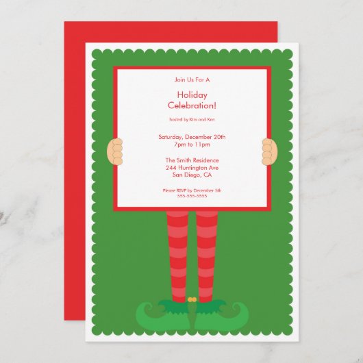 キュート小妖精や小人足ホリデーパーティ招待状 招待状 (正面/裏面)