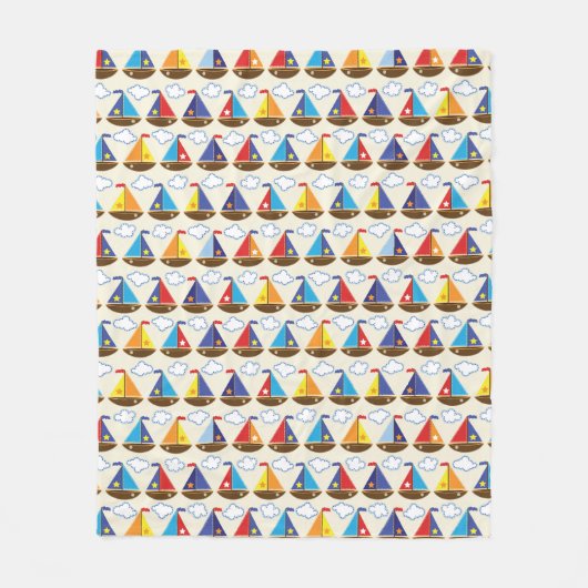キュート帆船模様2 フリースブランケット (正面)