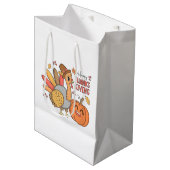 キュート幸せ感謝祭七面鳥かぼちゃ ミディアムペーパーバッグ (正面アングル)