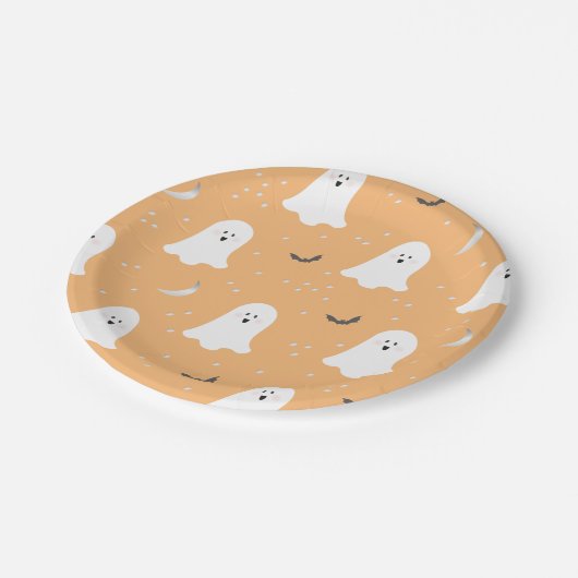 キュート幽霊たちハロウィーンパステルオレンジ紙プレート ペーパープレート (アングル)