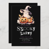キュート幽霊イングレーウィッチハットハロウィーン 招待状 (正面/裏面)
