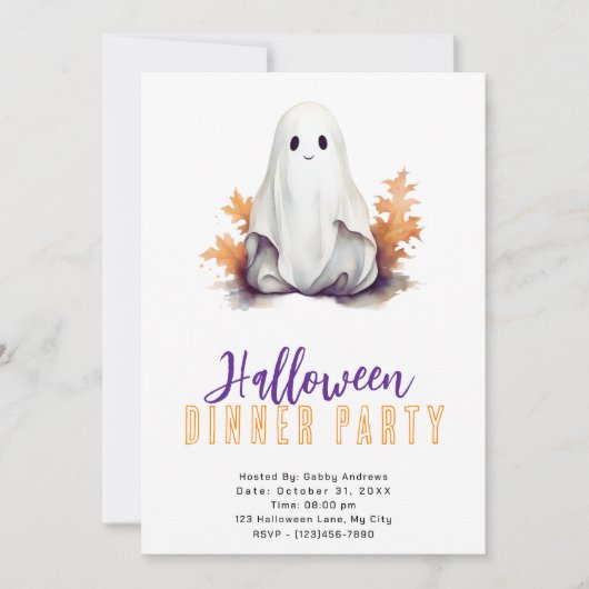 キュート幽霊オレン葉ジアンディナーパーティー 招待状 (正面)