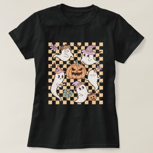 キュート幽霊カボチャレトロハロウィン Tシャツ (デザイン正面)