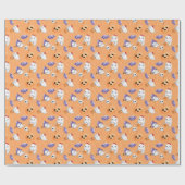 キュート幽霊カボチャ柄オレンジハローウィンパーティ ラッピングペーパー (フラット)