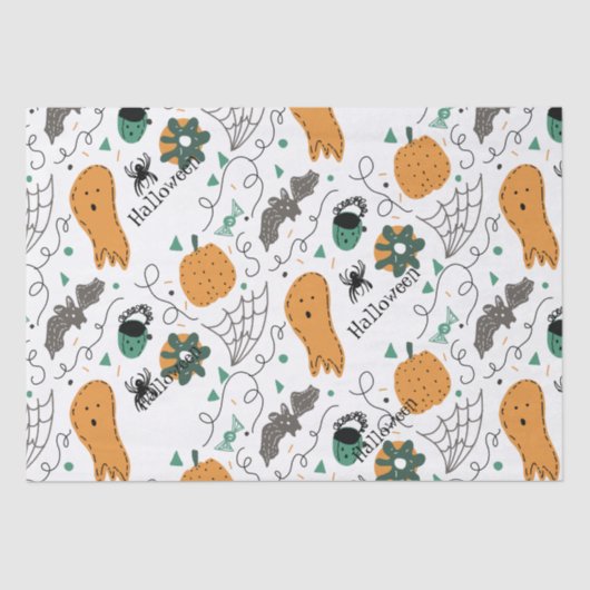 キュート幽霊カボプキンハロウィーンドードルイラストレーション 薄葉紙 (正面)