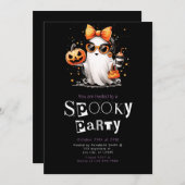 キュート幽霊スターズモダンミニマルハローウィンパーティ 招待状 (正面/裏面)