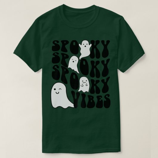 キュート幽霊ハロウィーンレトログルーヴィー不気味ビベスおもしろい Tシャツ (デザイン正面)