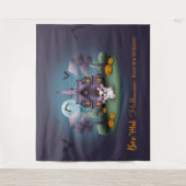 キュート幽霊幽霊のよく出るハウスバックドランドハロウィーン タペストリー (正面)