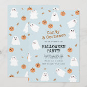 キュート幽霊&カボプキンブルーハローウィンパーティ 招待状 (正面/裏面)