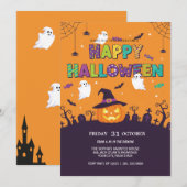 キュート幽霊&パンプキンハロウィーン招待状 招待状 (正面/裏面)