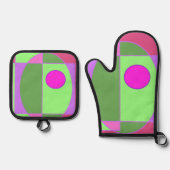 キュート幾何学模様 鍋つかみ&鍋敷きセット (正面)