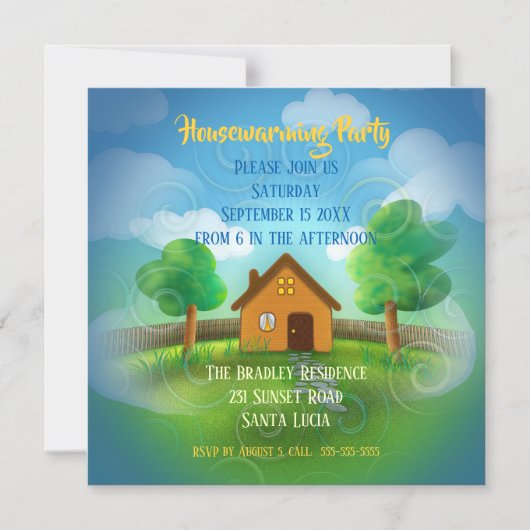 キュート引っ越し祝いパーティーパーティの招待状 マグネット招待状 (正面)