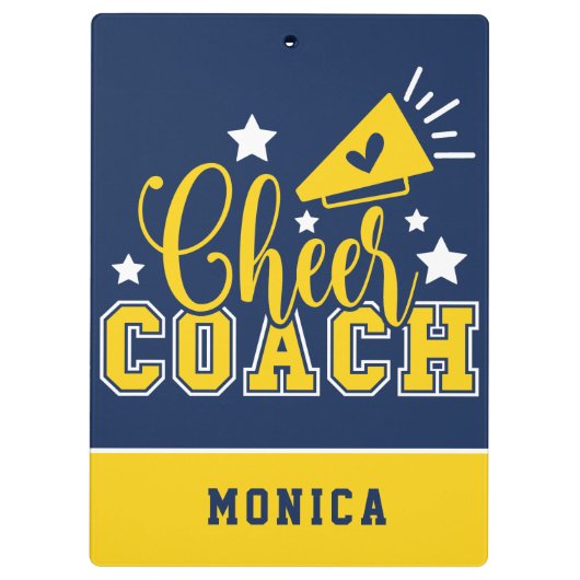 キュート応援コパーソナライズされたーチブルー&イエ王室のロー クリップボード (裏面)