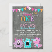 キュート怖いリトルモンスターズ誕生日 招待状 (正面)