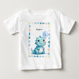キュート恐竜のロアボーイハッピーバースデーパーティー ベビーTシャツ