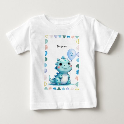 キュート恐竜のロアボーイハッピーバースデーパーティー ベビーTシャツ (正面)