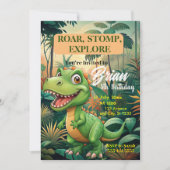 キュート恐竜のローアルボーイ誕生日 招待状 (正面)