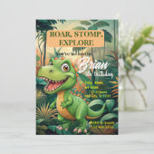 キュート恐竜のローアルボーイ誕生日 招待状 (スタンド正面)