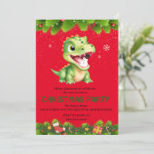 キュート恐竜の保持雪だるまクリスマスパーティーギフト 招待状 (スタンド正面)