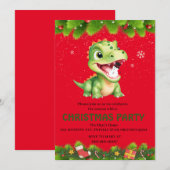 キュート恐竜の保持雪だるまクリスマスパーティーギフト 招待状 (正面/裏面)