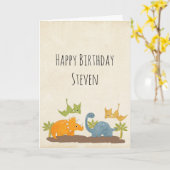 キュート恐竜の先史時代の野生生物誕生日 カード (黄色い花)