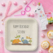 キュート恐竜の先史時代の野生生物誕生日 ペーパープレート (パーティー)