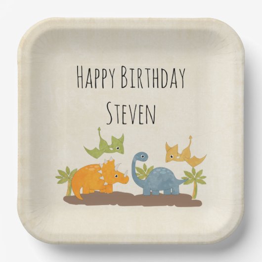 キュート恐竜の先史時代の野生生物誕生日 ペーパープレート (正面)