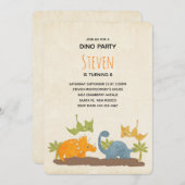 キュート恐竜の先史時代の野生生物誕生日 招待状 (正面/裏面)