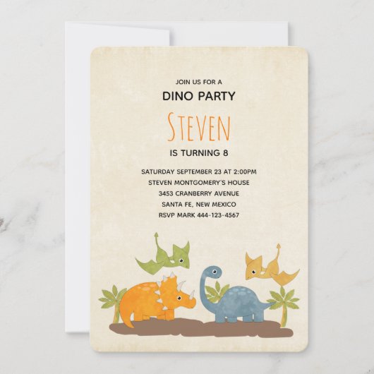 キュート恐竜の先史時代の野生生物誕生日 招待状 (正面)