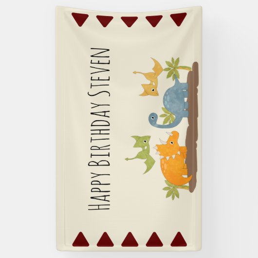 キュート恐竜の先史時代の野生生物誕生日 横断幕 (縦)