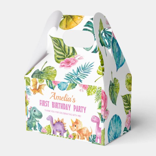 キュート恐竜の女の子の誕生日お願いボックス フェイバーボックス (裏面サイド)