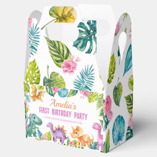 キュート恐竜の女の子の誕生日お願いボックス フェイバーボックス (オープン)