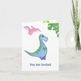 キュート恐竜の少年の名前&年齢誕生日招待状 カード